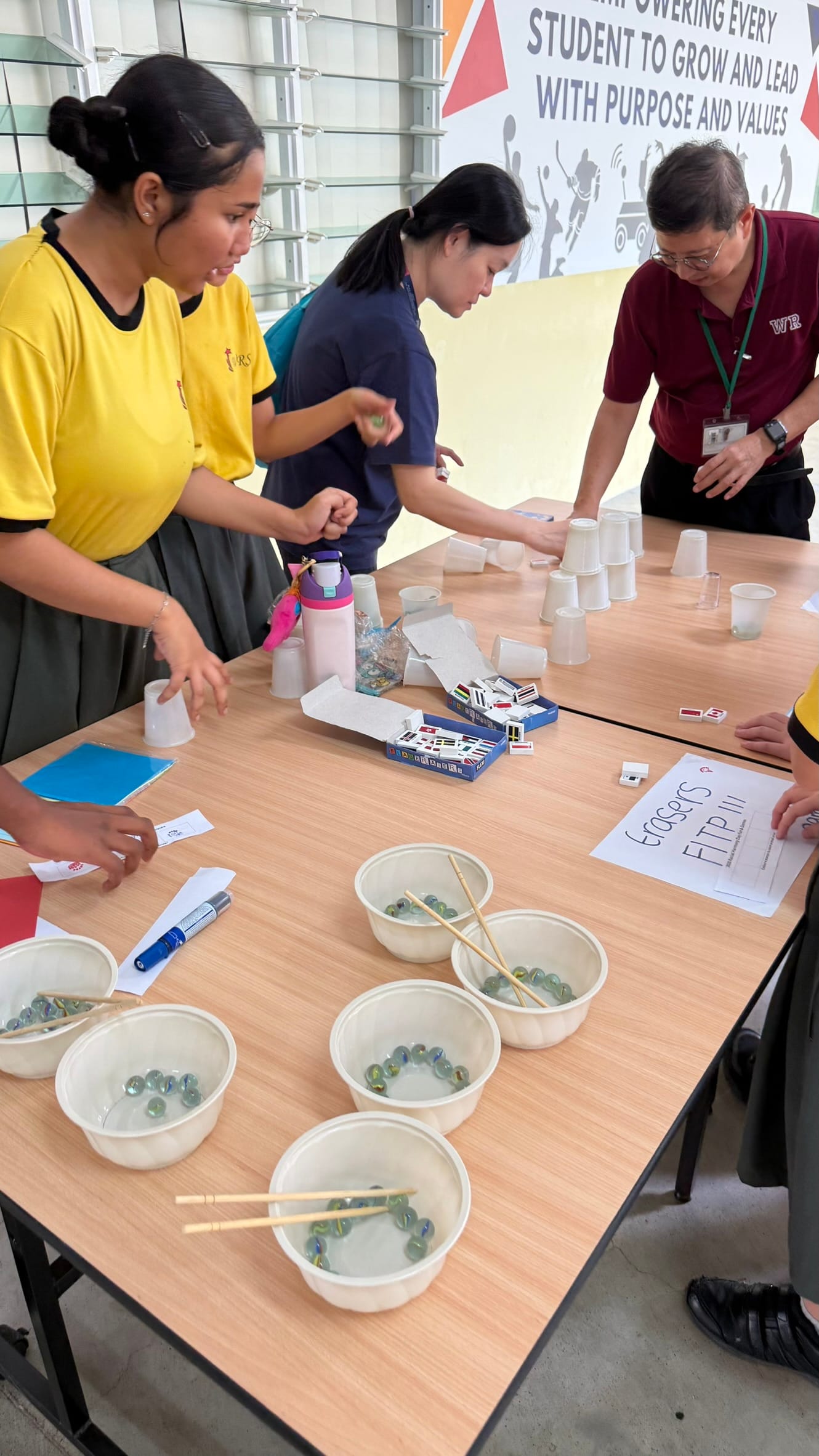 Student Councillors setting up activity booth for Racial Harmony Day
